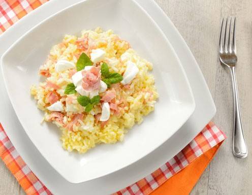 Risotto mit Schinken Mozzarella und Ei