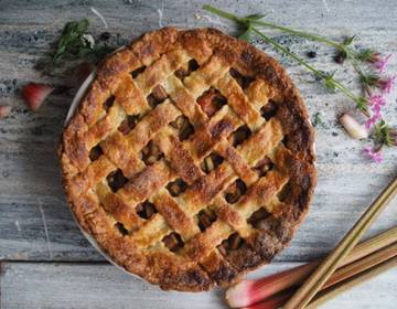 Rhabarber-Wacholder-Kuchen mit Sauerrahm-Teig