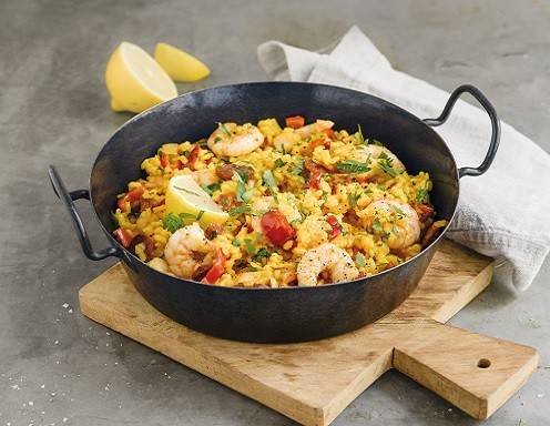 Paella mit Safran, Garnelen und Chorizo Rezept ichkoche.at