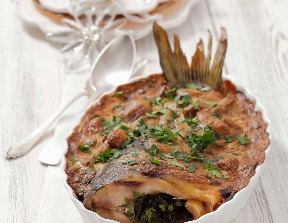 Gebackener Karpfen mit Pilzen Gebackener Karpfen mit Pilzen