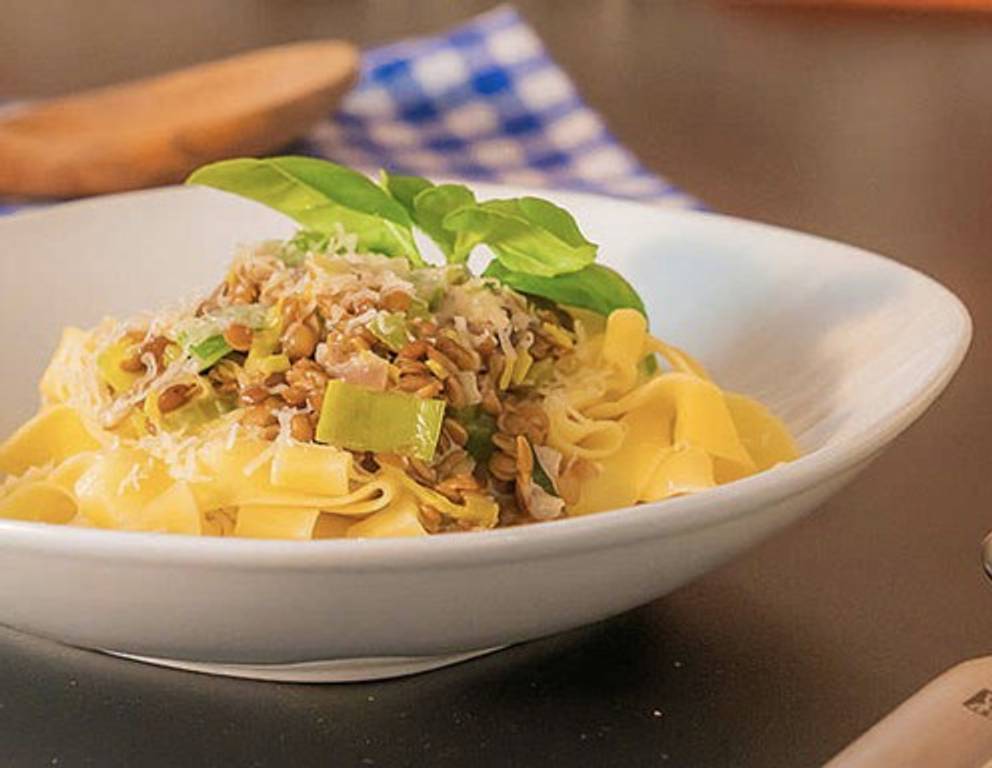 Linguine mit Linsen und Lauch Linguine mit Linsen und Lauch