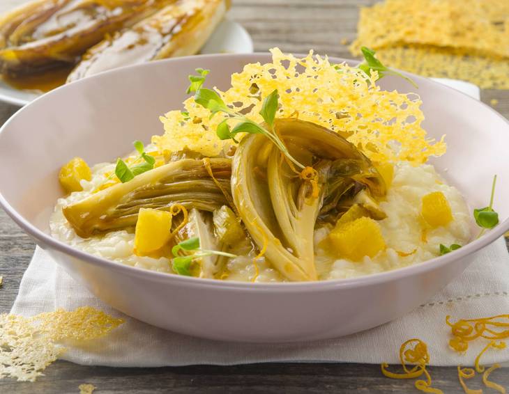 Risotto mit Chicorée und Bitterorangen Risotto mit Chicorée und Bitterorangen