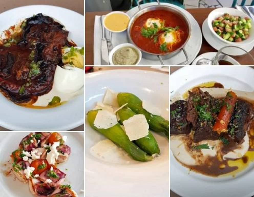 Geschmorte Melanzani, Oktopus, Geschmorte Zucchini mit Parmesan, Geschmortes Rindfleisch, Shakshuka Geschmorte Melanzani, Oktopus, Geschmorte Zucchini mit Parmesan, Geschmortes Rindfleisch, Shakshuka