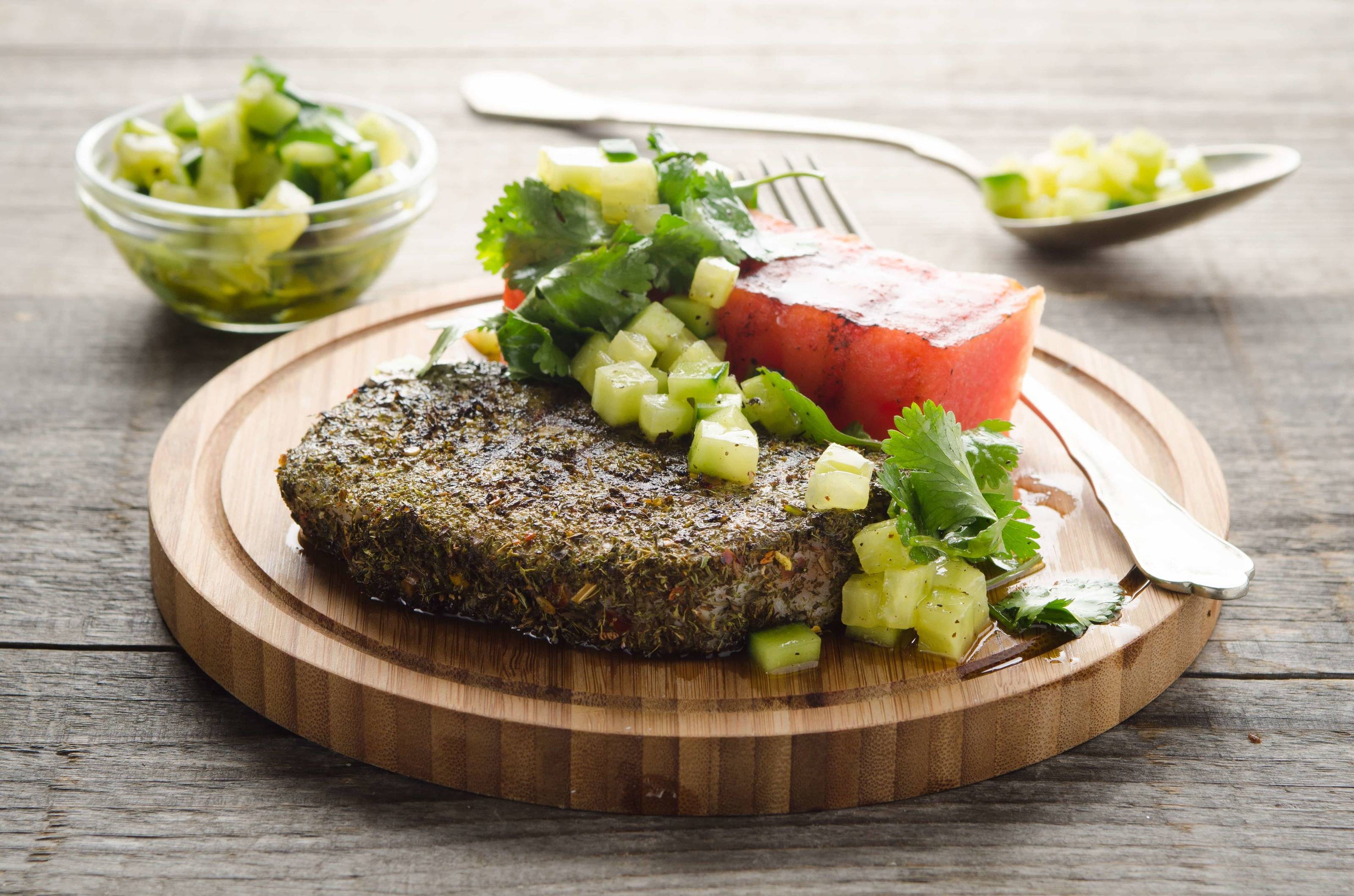 Schweinerücken mit gegrillter Wassermelone Rezept