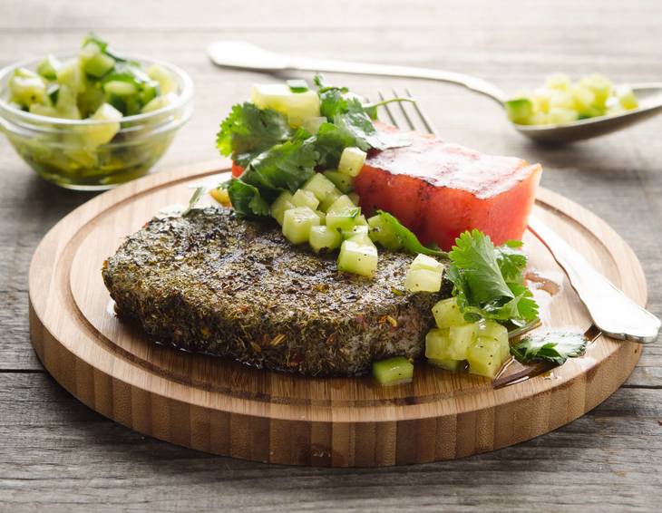 Schweinerücken mit gegrillter Wassermelone Schweinerücken mit gegrillter Wassermelone