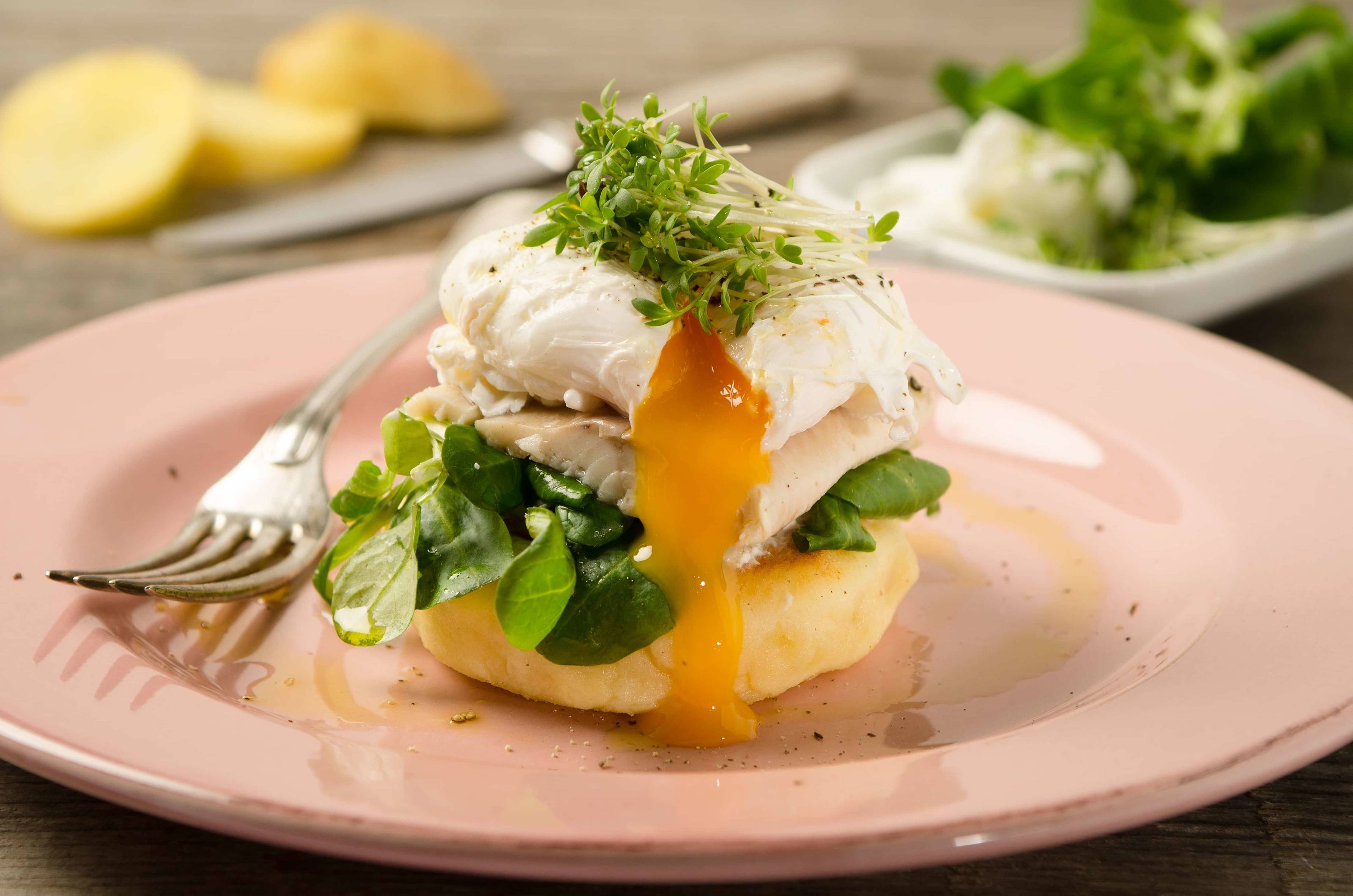 Erdäpfellaibchen mit Saibling und pochiertem Ei Rezept