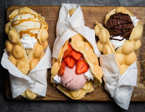 Bubble Waffeln mit verschiedenen Füllungen