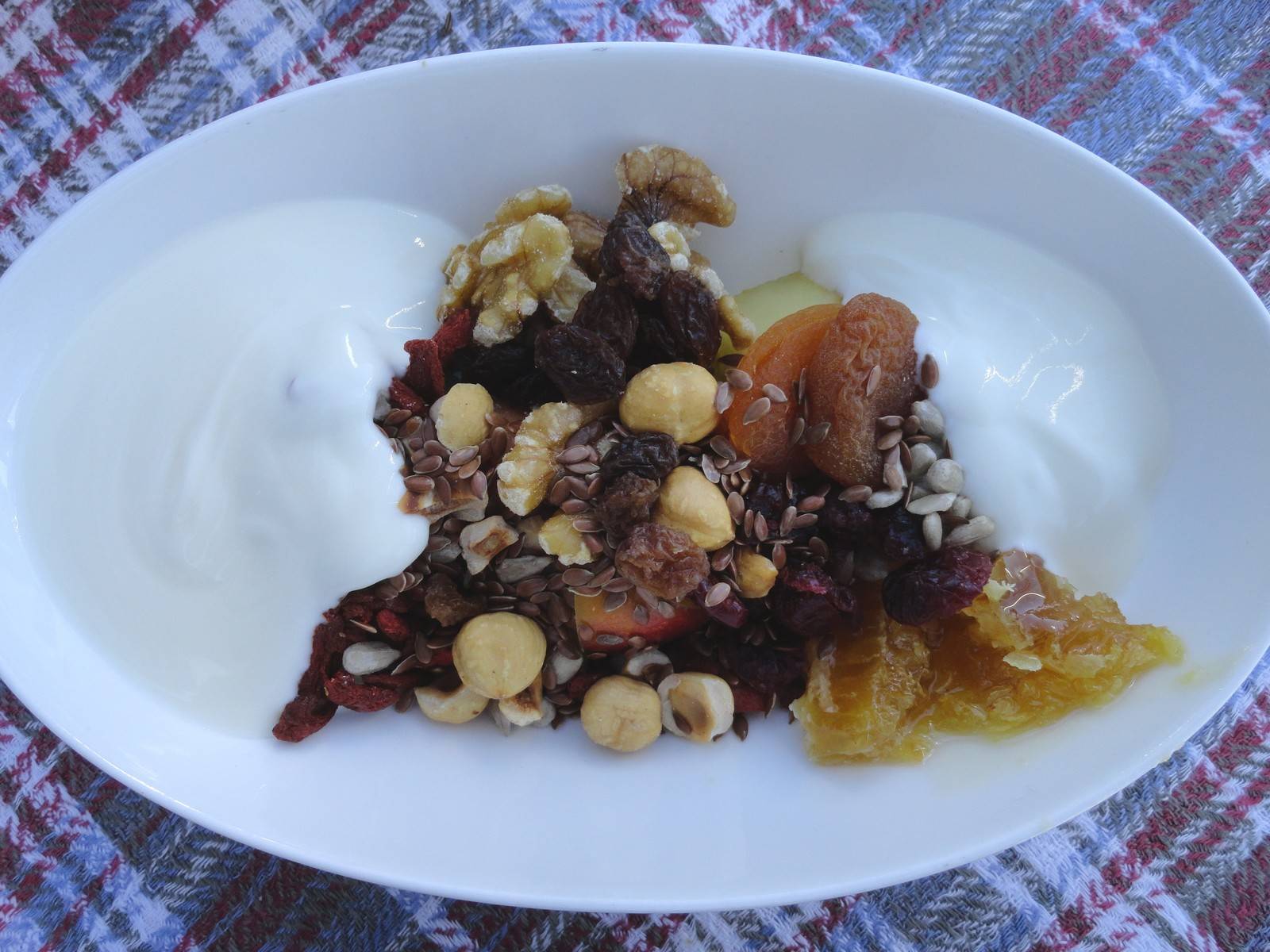 Trockenobst-Müsli mit Joghurt-Sauce