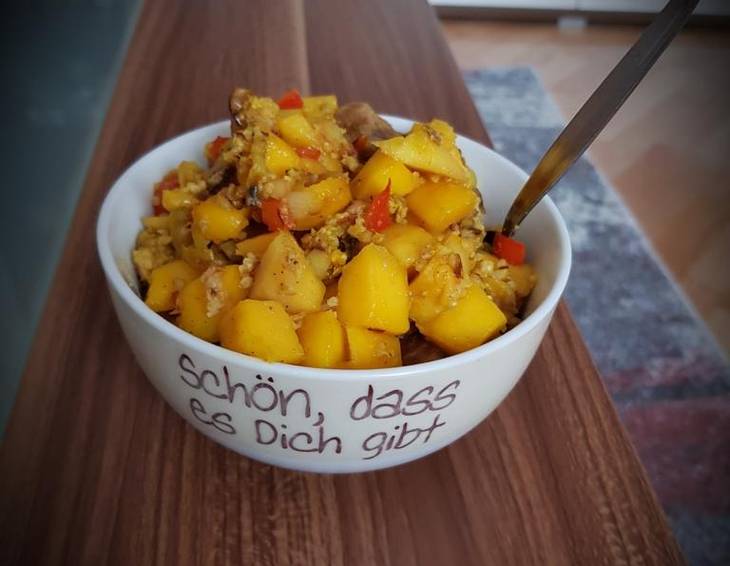 Hirse mit Schweinslungenbraten und Mango