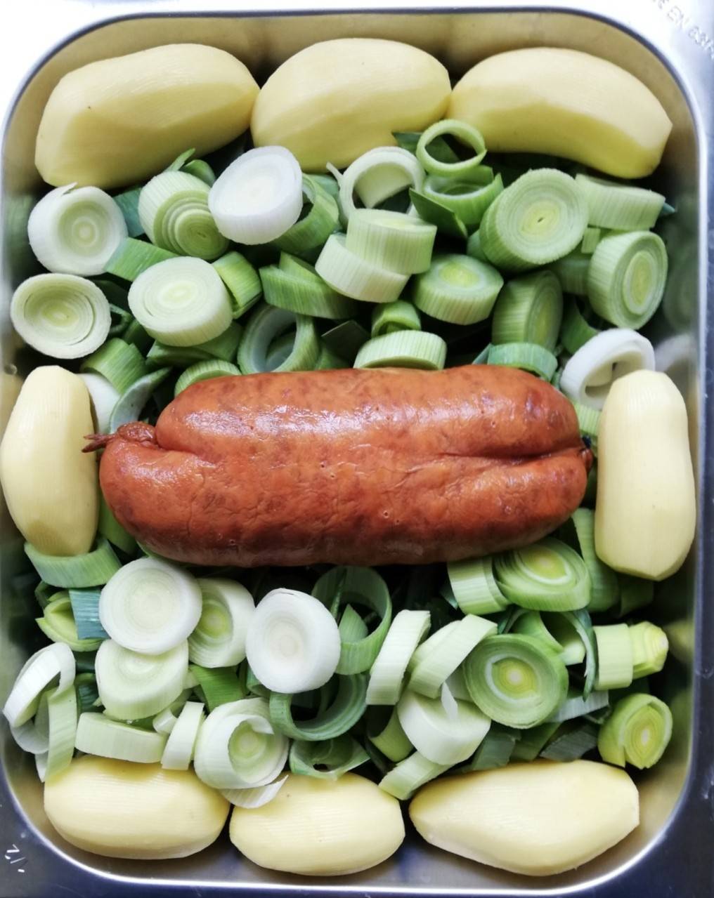 Saucisson mit Lauch und Kartoffeln im Steamer