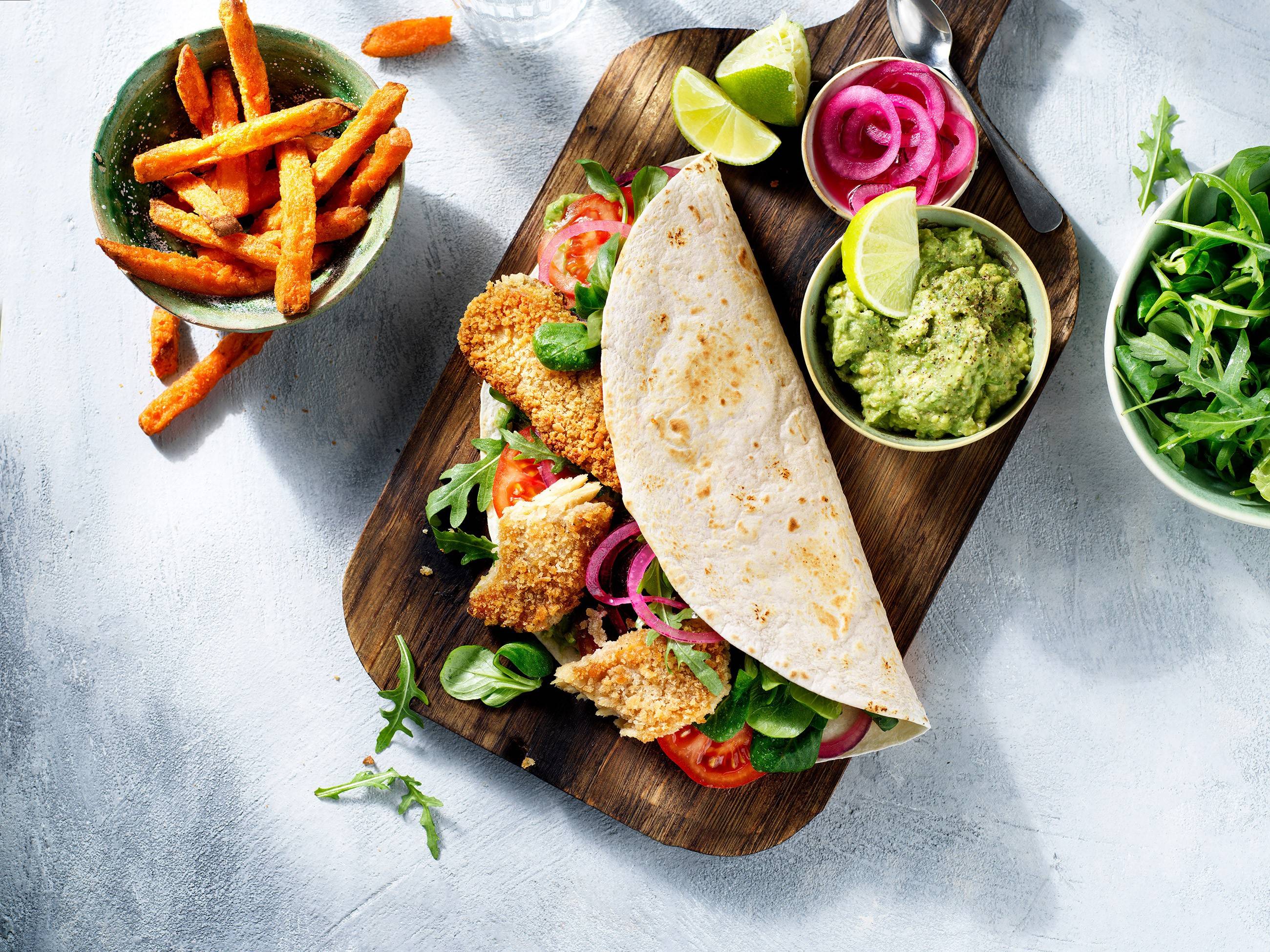 Vegane Tacos mit Garden Gourmet Knusper-Filets und Guacamole