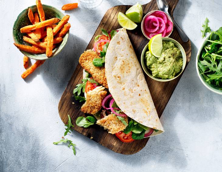 Vegane Tacos mit Garden Gourmet Knusper-Filets und Guacamole