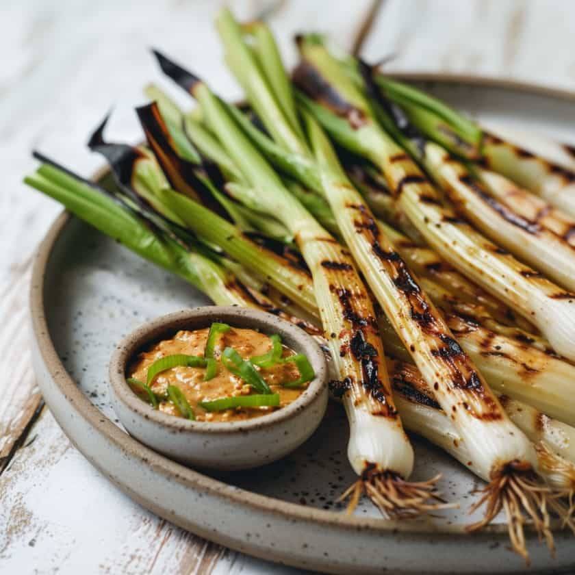 Gegrillte Frühlingszwiebeln mit scharfer Mandelsauce Rezept - ichkoche.de