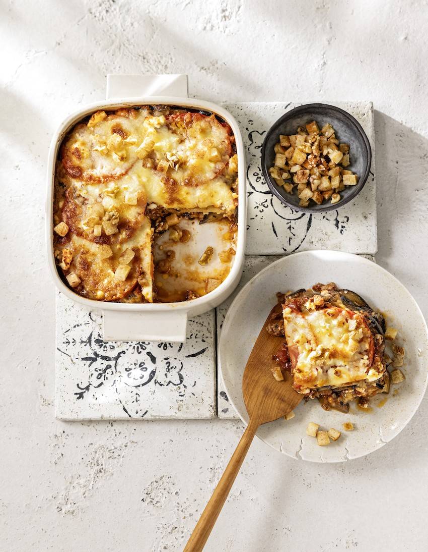 Moussaka mit Walnuss-Zimt-Croutons