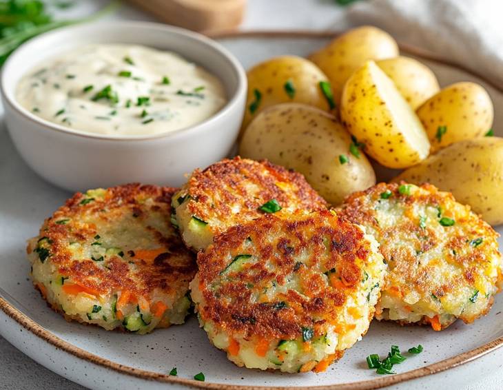 Gemüselaibchen mit Schnittlauchsauce Gemüselaibchen mit Schnittlauchsauce