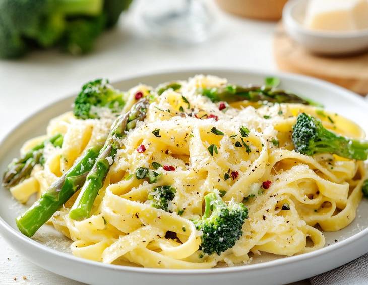 Bandnudeln mit Spargel und Brokkoli Bandnudeln mit Spargel und Brokkoli