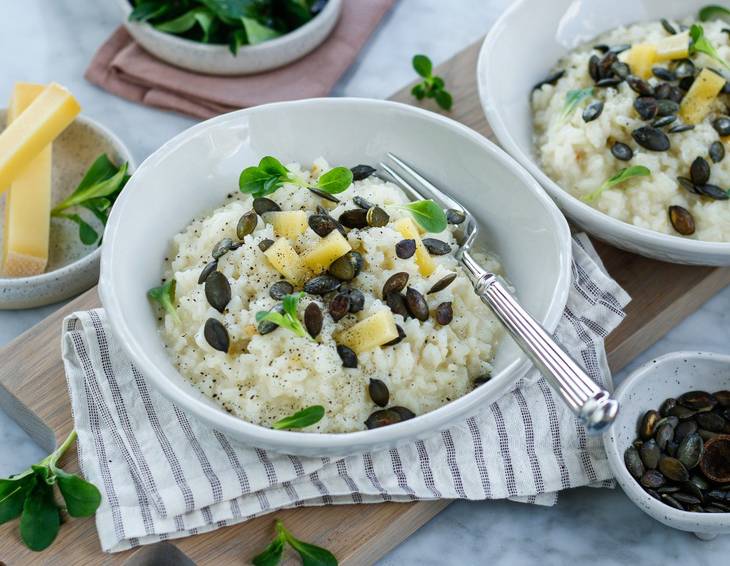 Bergkäse Risotto mit Kürbiskernen Bergkäse Risotto mit Kürbiskernen