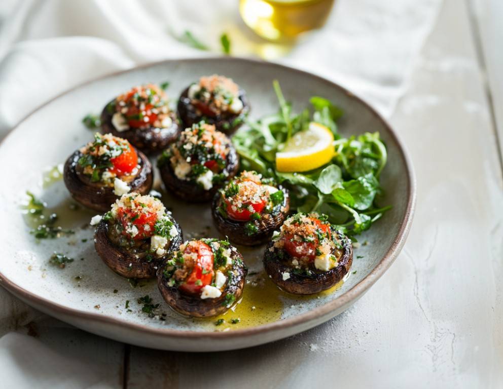 Gefüllte Champignons mit Feta und Tomaten
