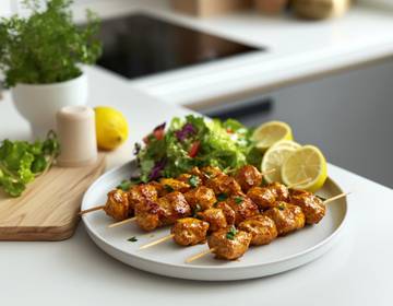 Curry-Hühnerspieße aus der Heißluftfritteuse Curry-Hühnerspieße aus der Heißluftfritteuse