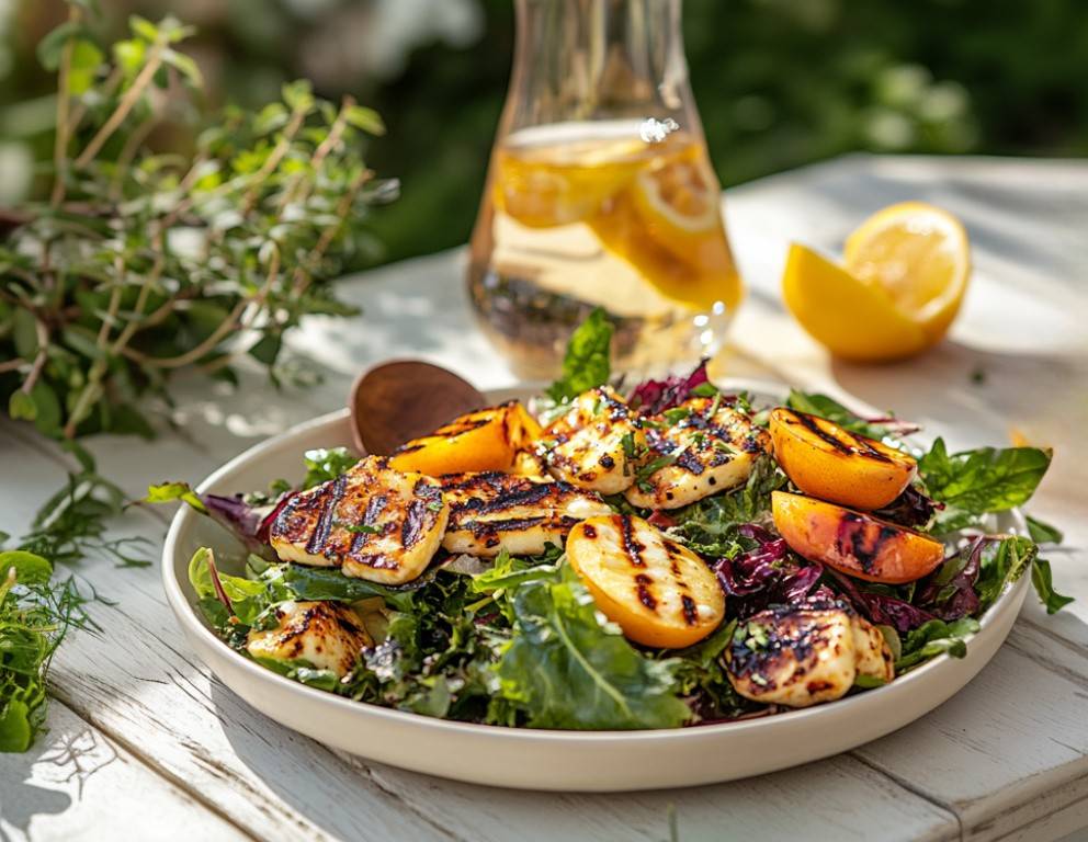 Sommerlicher Salat mit Nektarinen und Halloumi