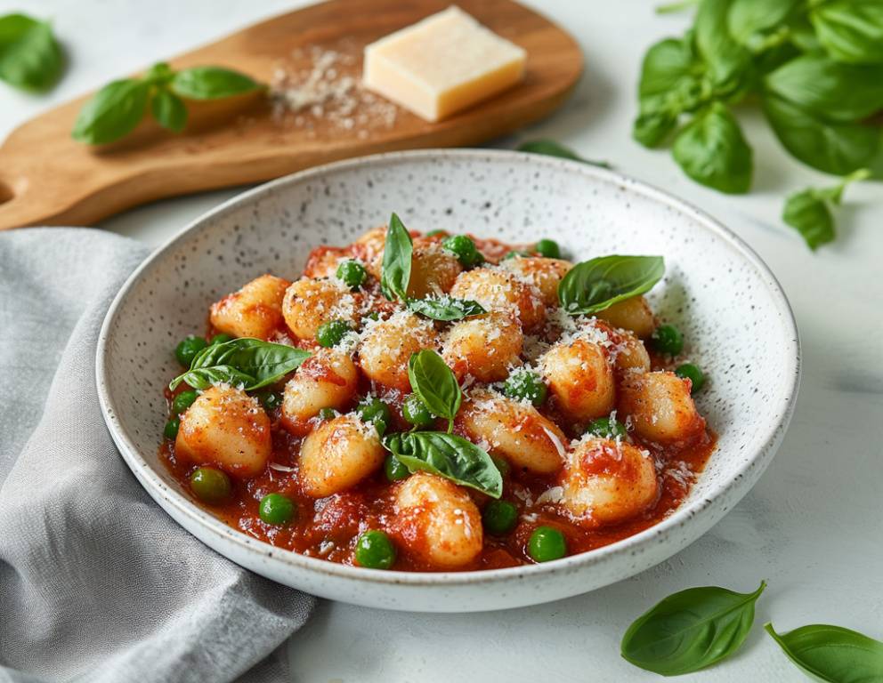 Basilikum-Gnocchi mit Erbsen