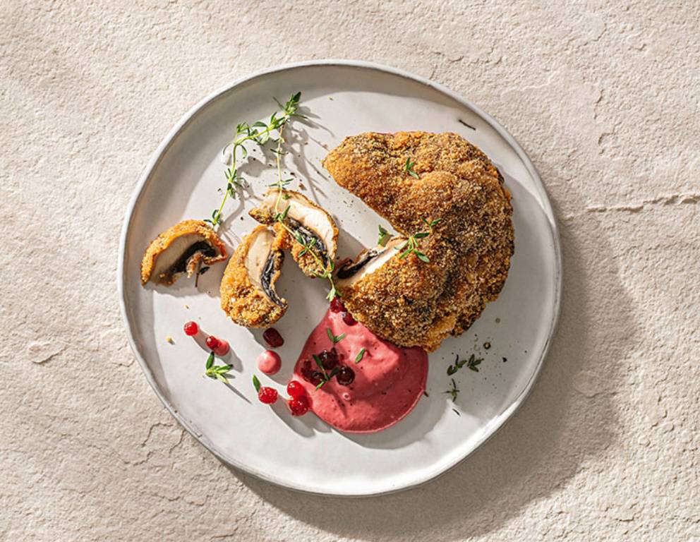 Gebackener Parasol mit Preiselbeeraïoli