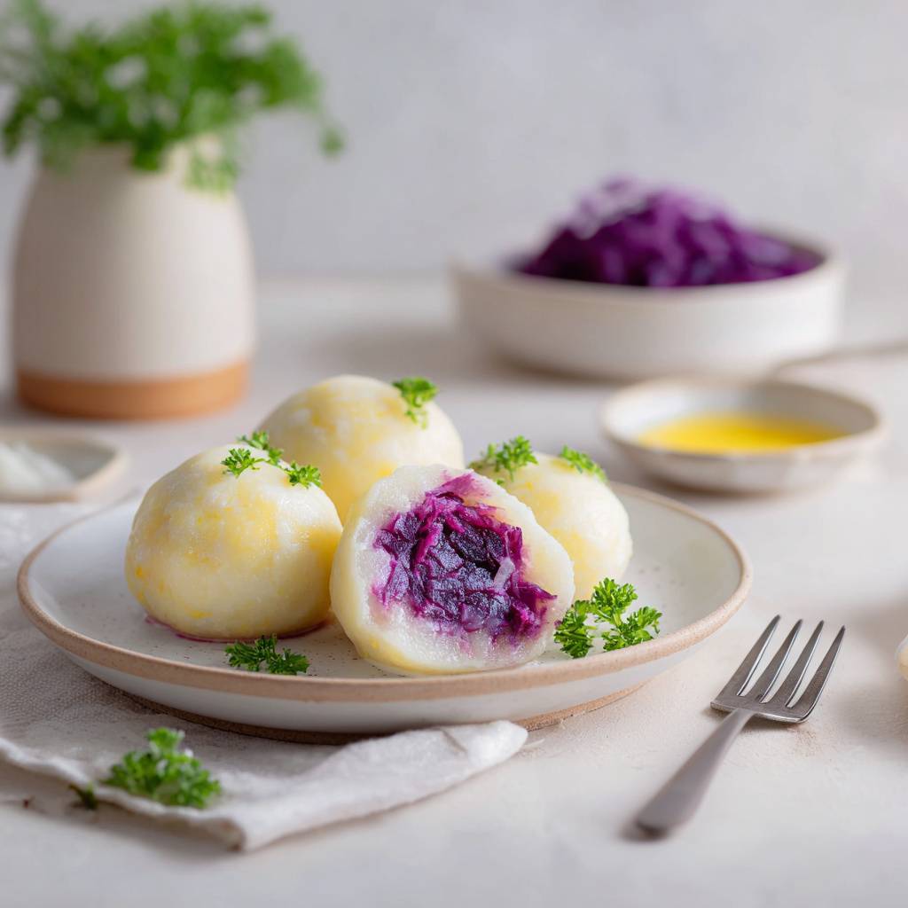 Erdäpfelknödel mit Rotkrautfülle