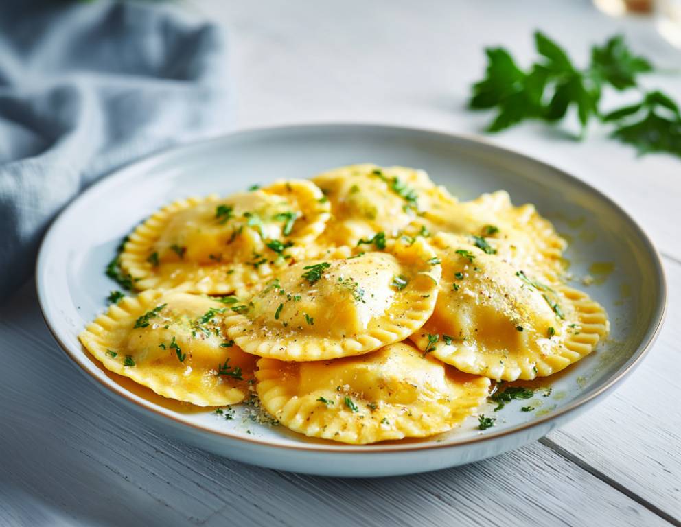 Ravioli mit Kürbis-Hüttenkäse-Füllung