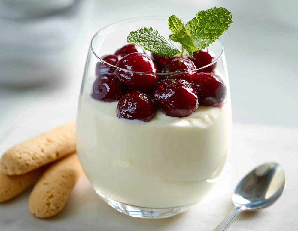 Weichsel-Kaltschale mit Topfencreme