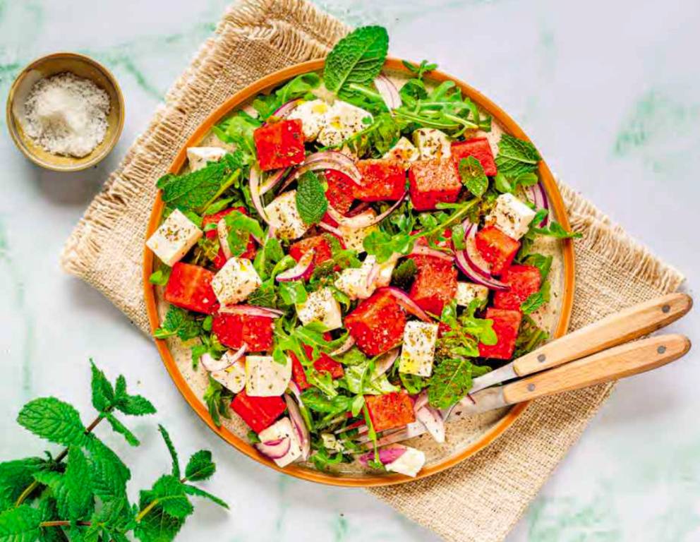 Rucolasalat mit Wassermelone und Feta