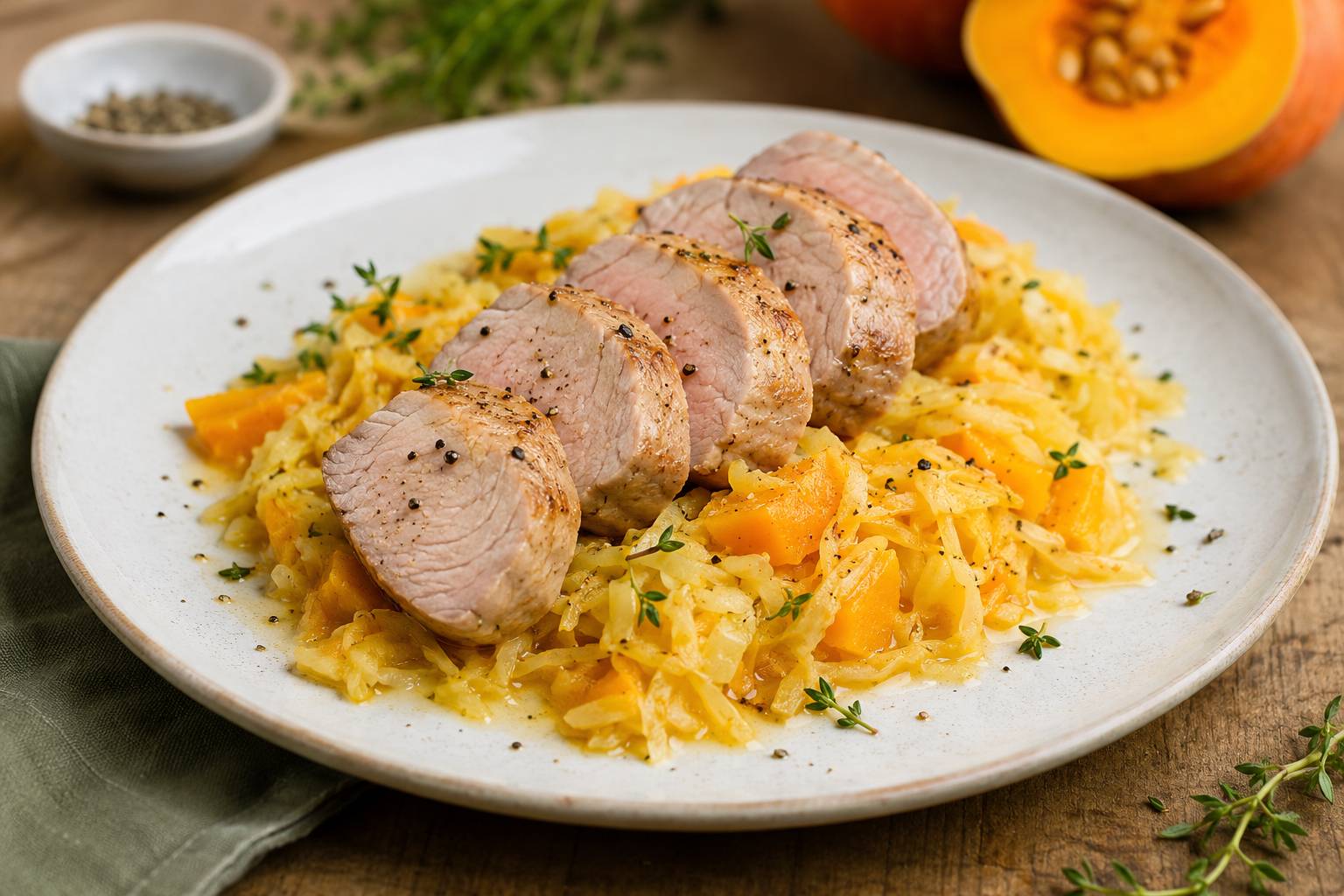 Schweinefilet auf Kürbiskraut