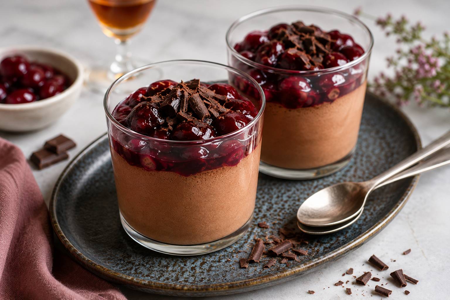 Bitterschokocreme mit  Sherry-Weichselgelee aus dem Dampfgarer