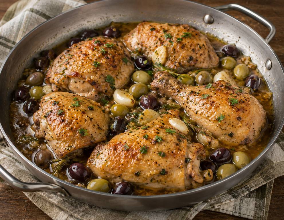 Geschmortes Hendl mit Knoblauch und Oliven Geschmortes Hendl mit Knoblauch und Oliven