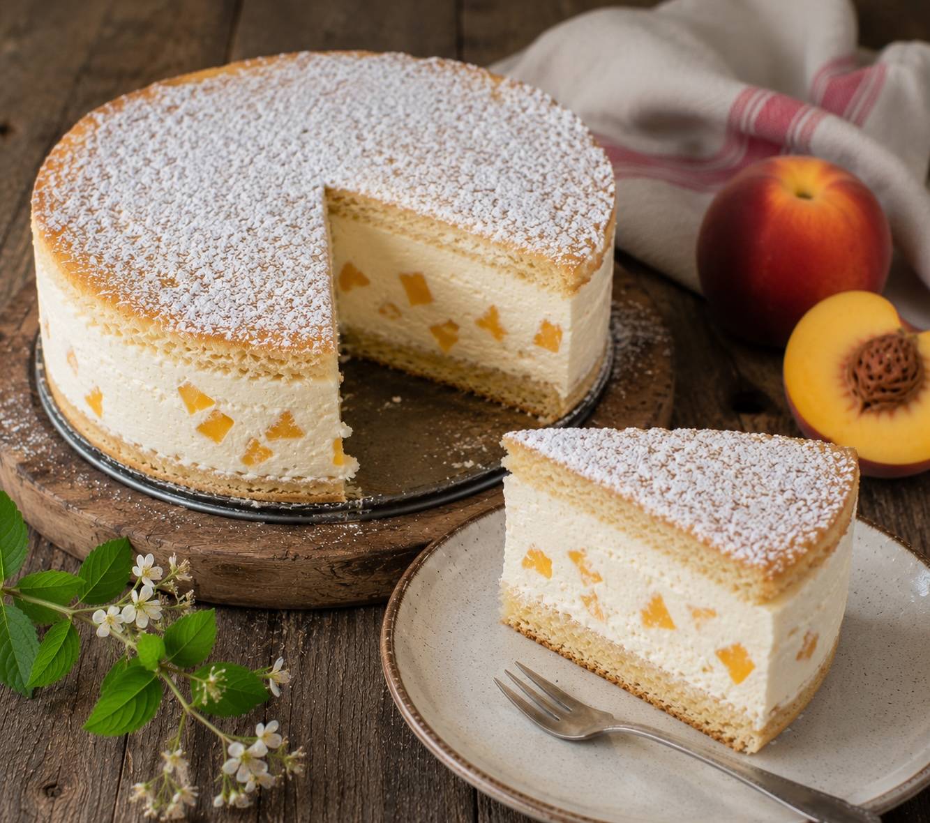 Topfen-Joghurttorte mit Pfirsich