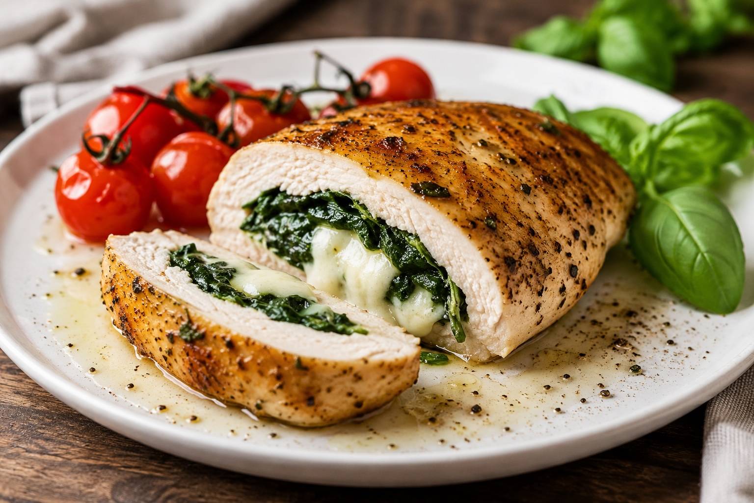 Gefüllte Hühnerbrust mit Spinat und Mozzarella