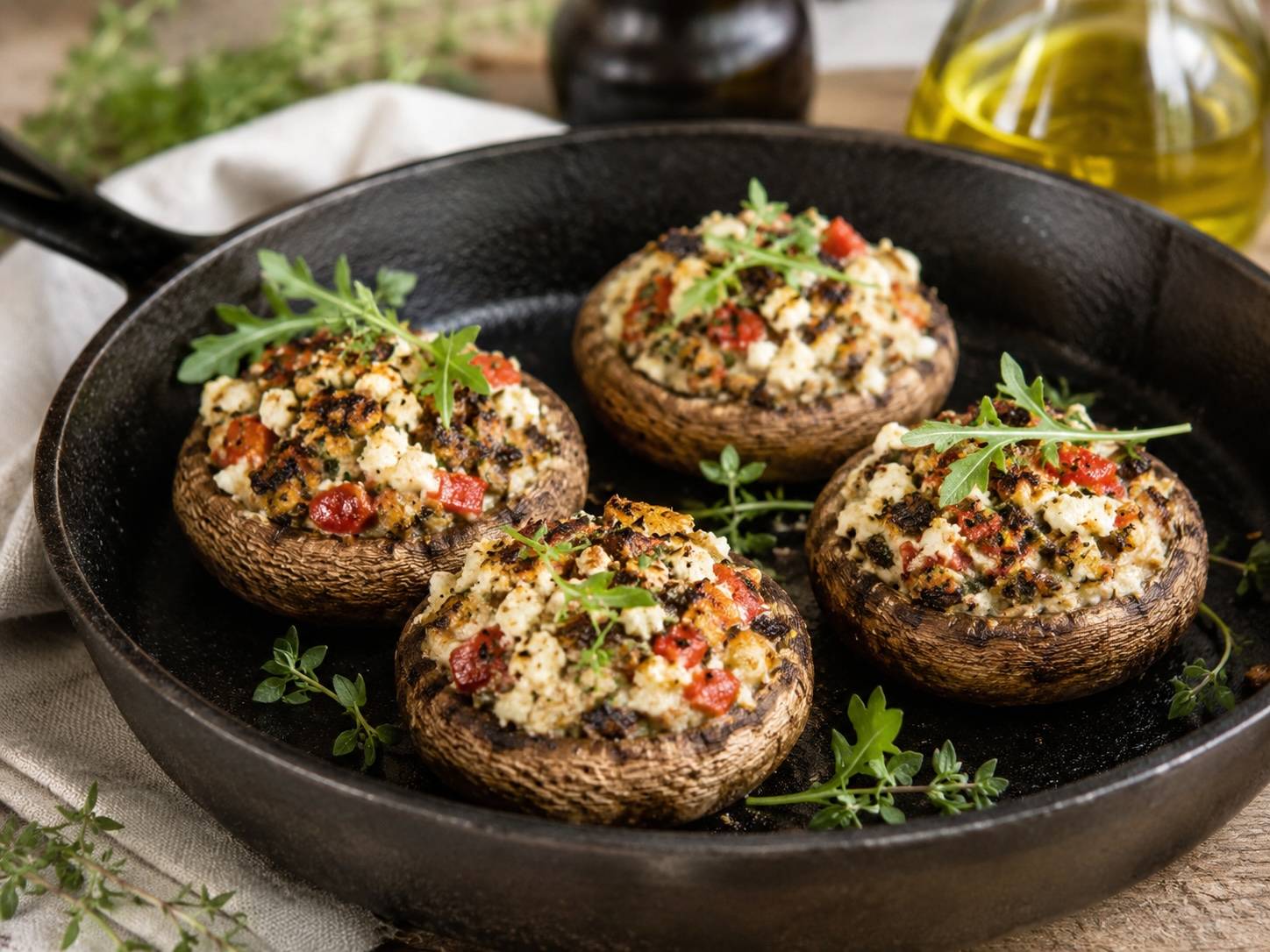 Gefüllte Champignons mit Ziegenkäse und Paprika