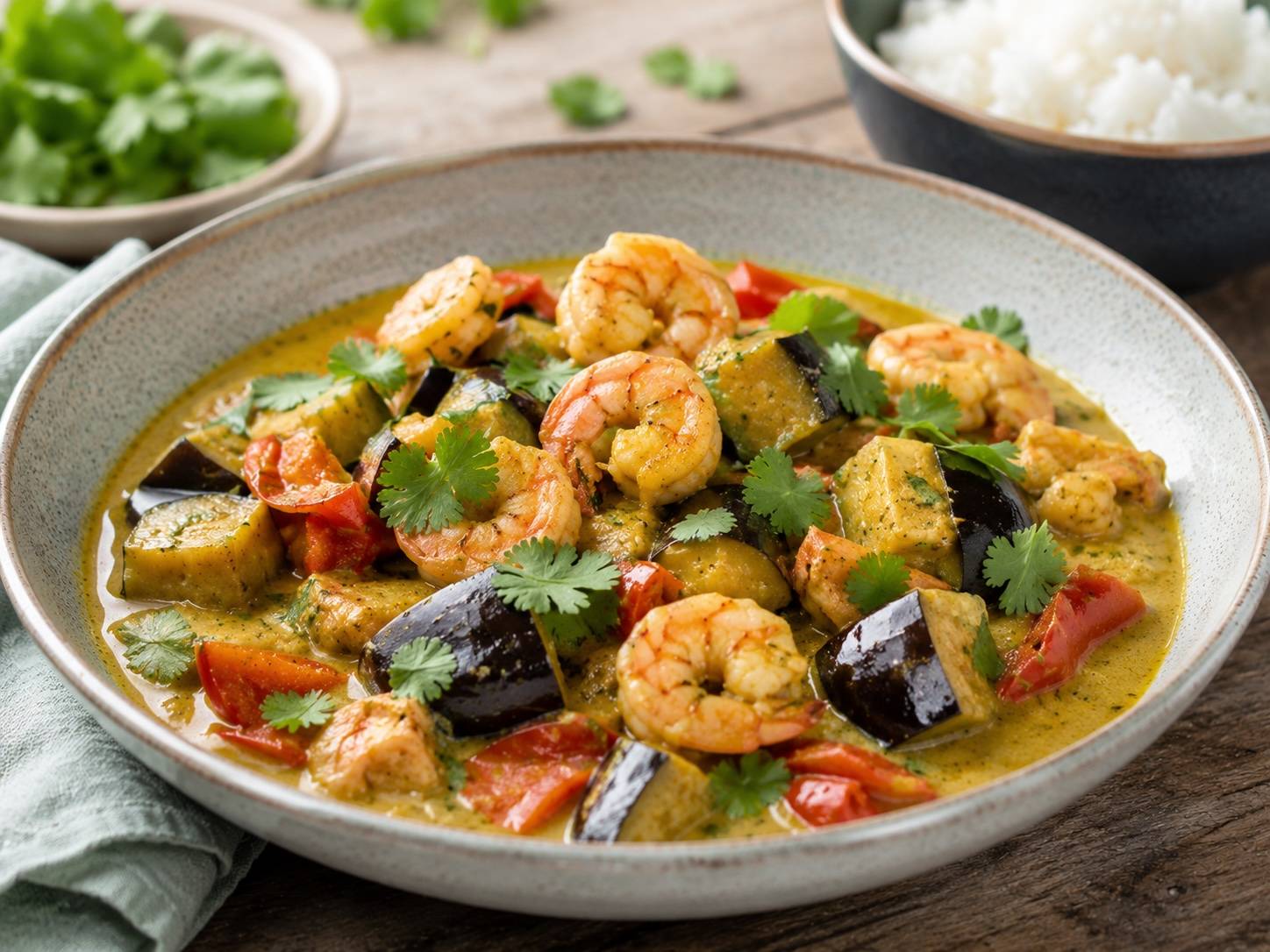 Auberginen-Curry mit Garnelen