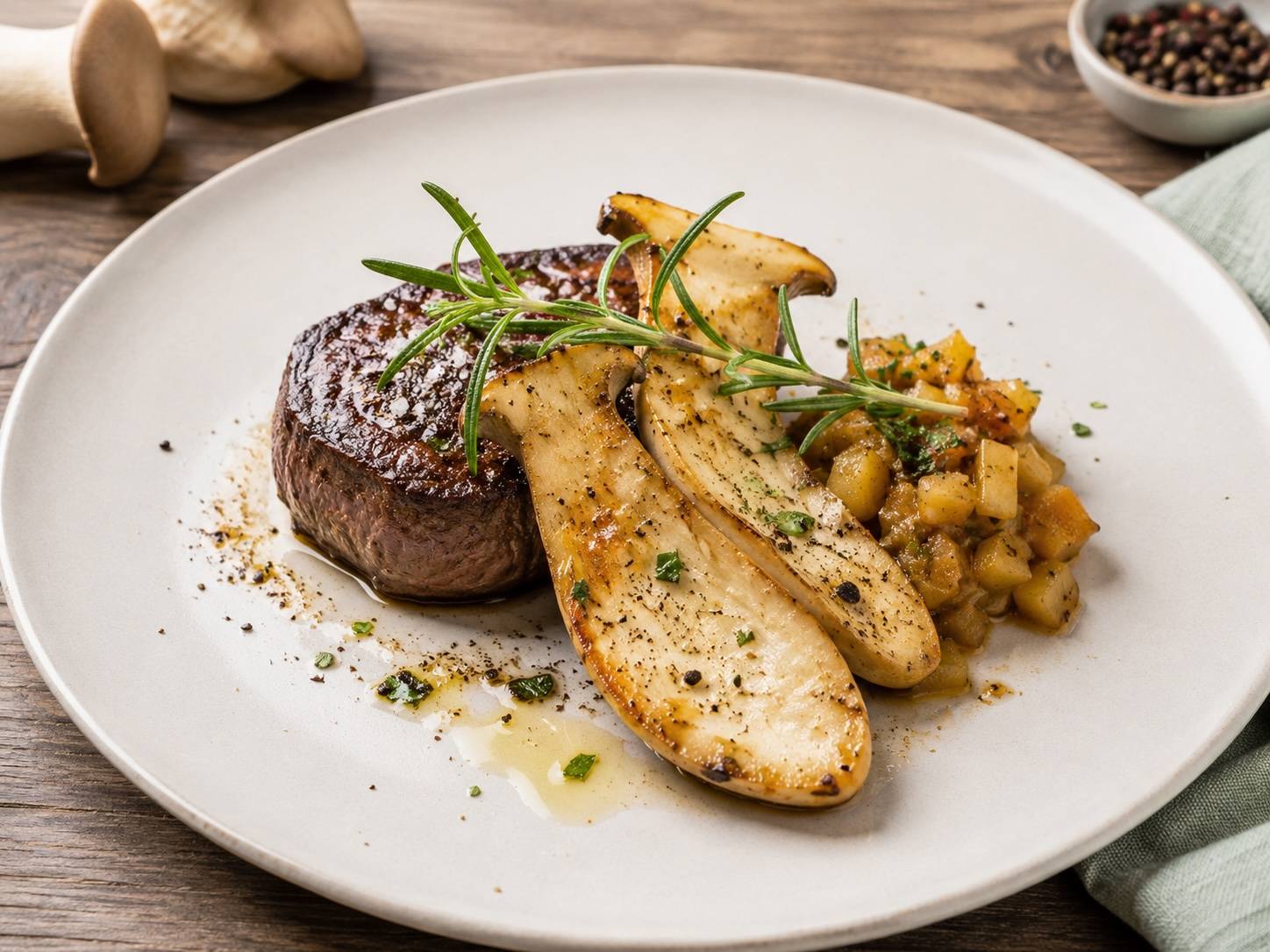 Steak mit Kräuterseitlingen