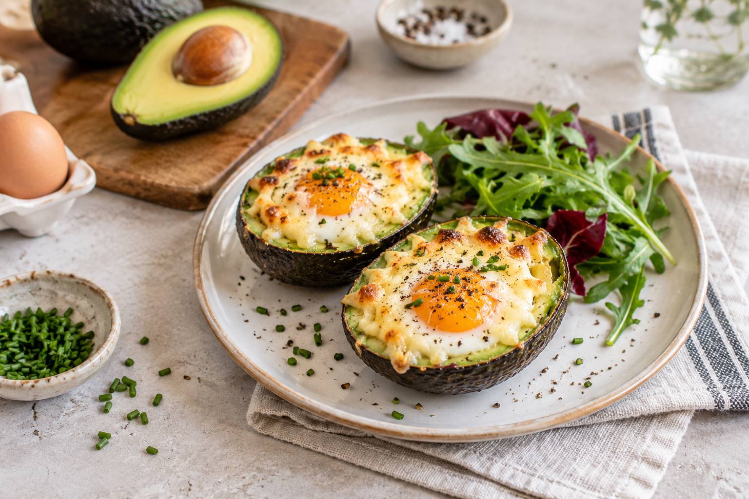 Avocado mit Ei und Käse
