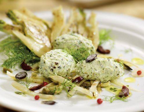 Gegrillter Fenchel mit Topfenkürbiskernnockerln und Vinaigrette Rezept