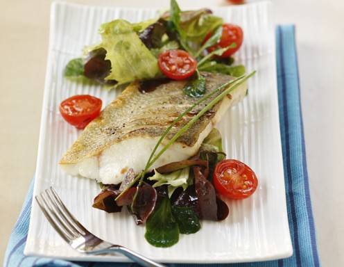 Zanderfilet auf jungen Blattsalaten kross gebratenes Rezept