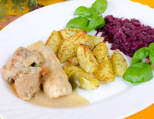 Rezept für gefüllte Schweinsrouladen in Champigonsauce