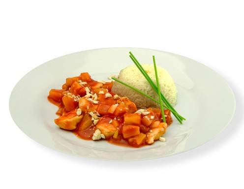 Rezept für Süß-Saures Huhn mit Cashewnüssen und Basmati-Reis