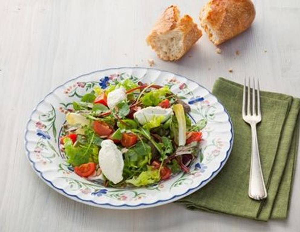 Wildkräutersalat mit luftigen Bresso-Nockerln Wildkräutersalat mit luftigen Bresso-Nockerln