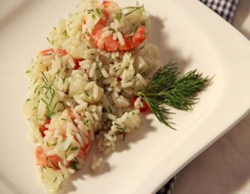 Reissalat mit Garnelen aus dem Dampfgarer
