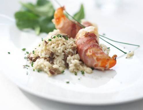 Garnelen im Speckmantel auf Steinpilz-Risotto Rezept
