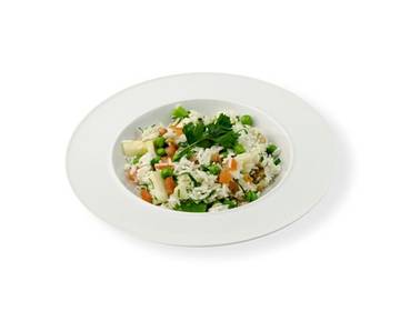 Reissalat mit Spargel, Erbsen und Champignons