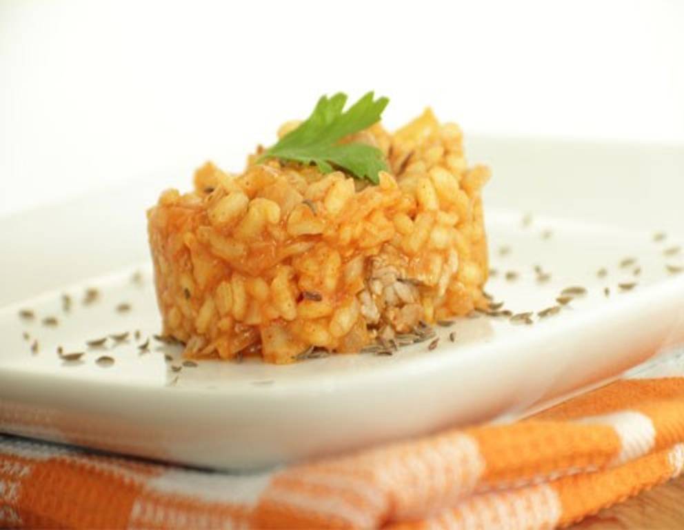 Paprikarisotto mit Schweinefilet aus dem Dampfgarer Paprikarisotto mit Schweinefilet aus dem Dampfgarer