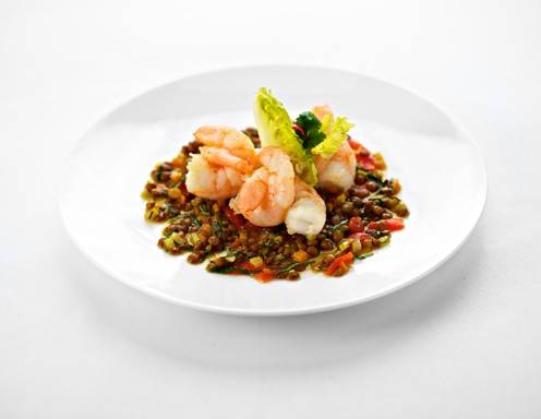 Rezept für Riesengarnelen auf Currylinsen