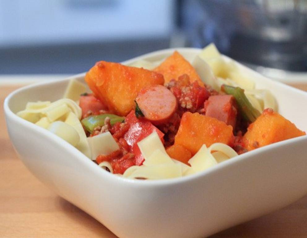 Kürbis-Letscho mit Faschiertem Kürbis-Letscho mit Faschiertem